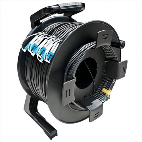 Armored OM3 Tactical Fiber Optical Cable Drum 24LC-MPO-24LC-800
