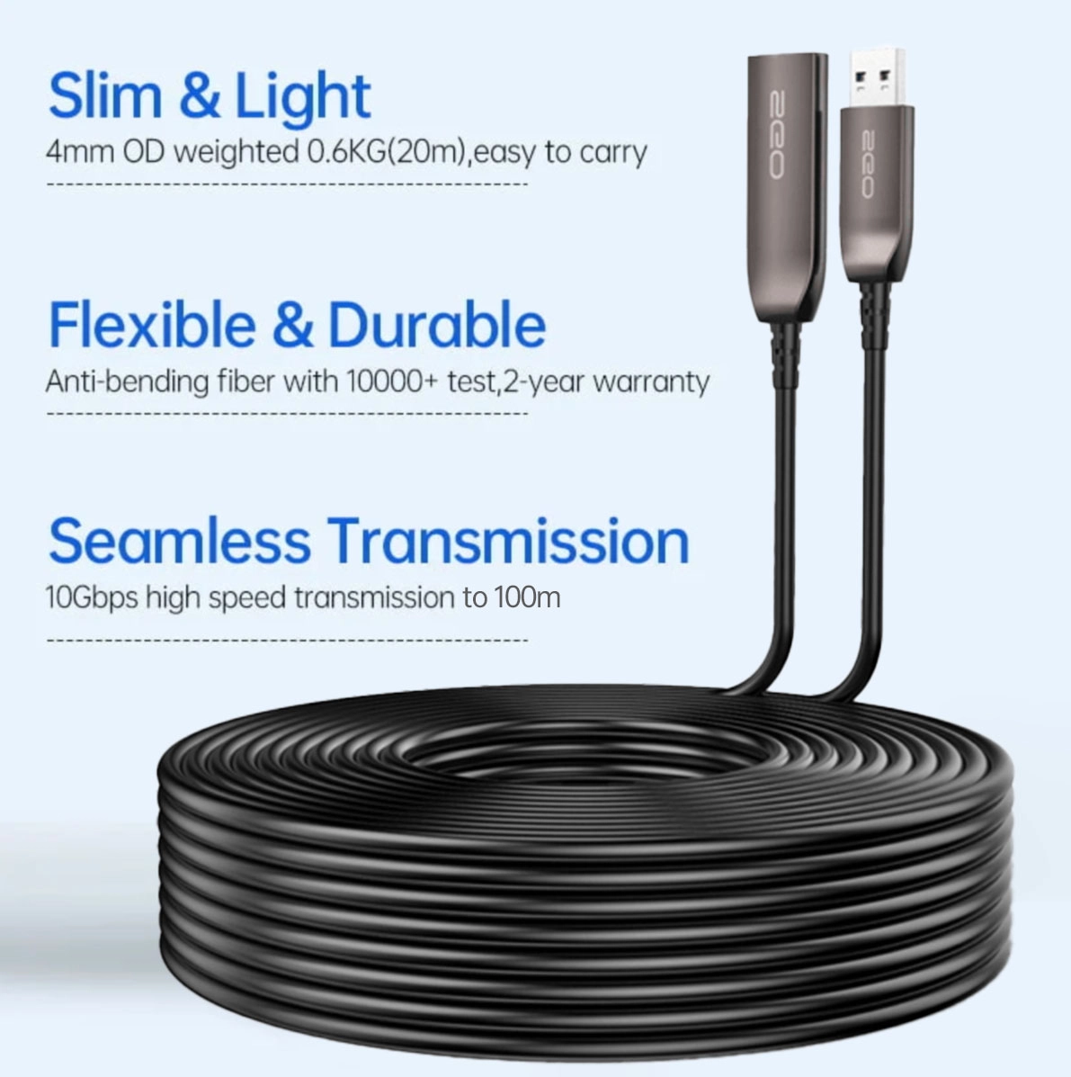 Thin, lightweight, and wear-resistant 10Gbps data transmission