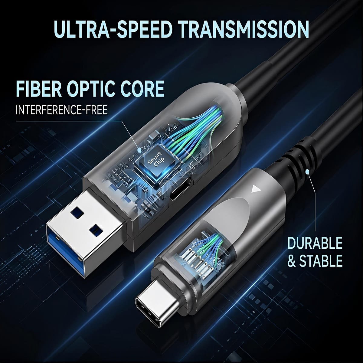 AOCFiberlink FUAC-3204 Hybrid USB3.2 Fiber Active Optical Cable structure-1200 AOCFiberlink FUAC-3204 Hybrid USB3.2 Fiber Active Optical Cable structure-1200