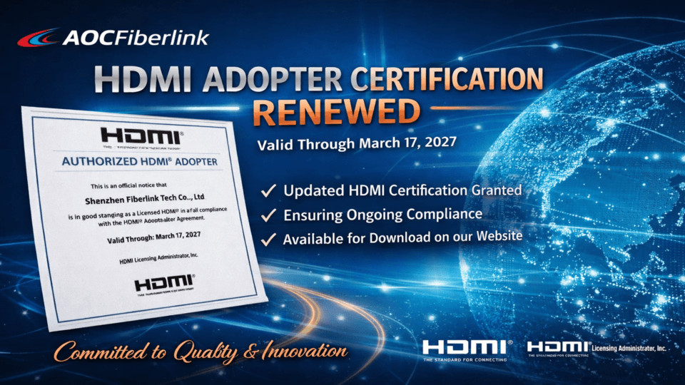 HDMI Adopter License Renewed-AOCFiberlink 8K HDMI AOC