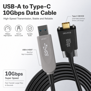 FUAC-3206 Cavo ottico attivo USB 3.2 da AM a Type-C con vite di bloccaggio - 800 FUAC-3206 Cavo ottico attivo USB 3.2 da AM a Type-C con vite di bloccaggio - 800